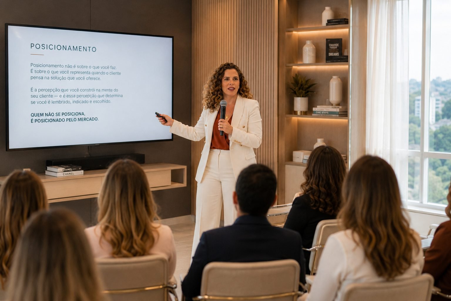 Daniela Vergara em palestra sobre posicionamento de marca médica